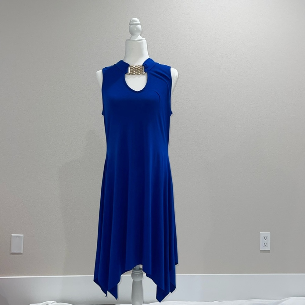 Sleeveless royal blue VENUS midi dress, flowy summer dress, Size Large